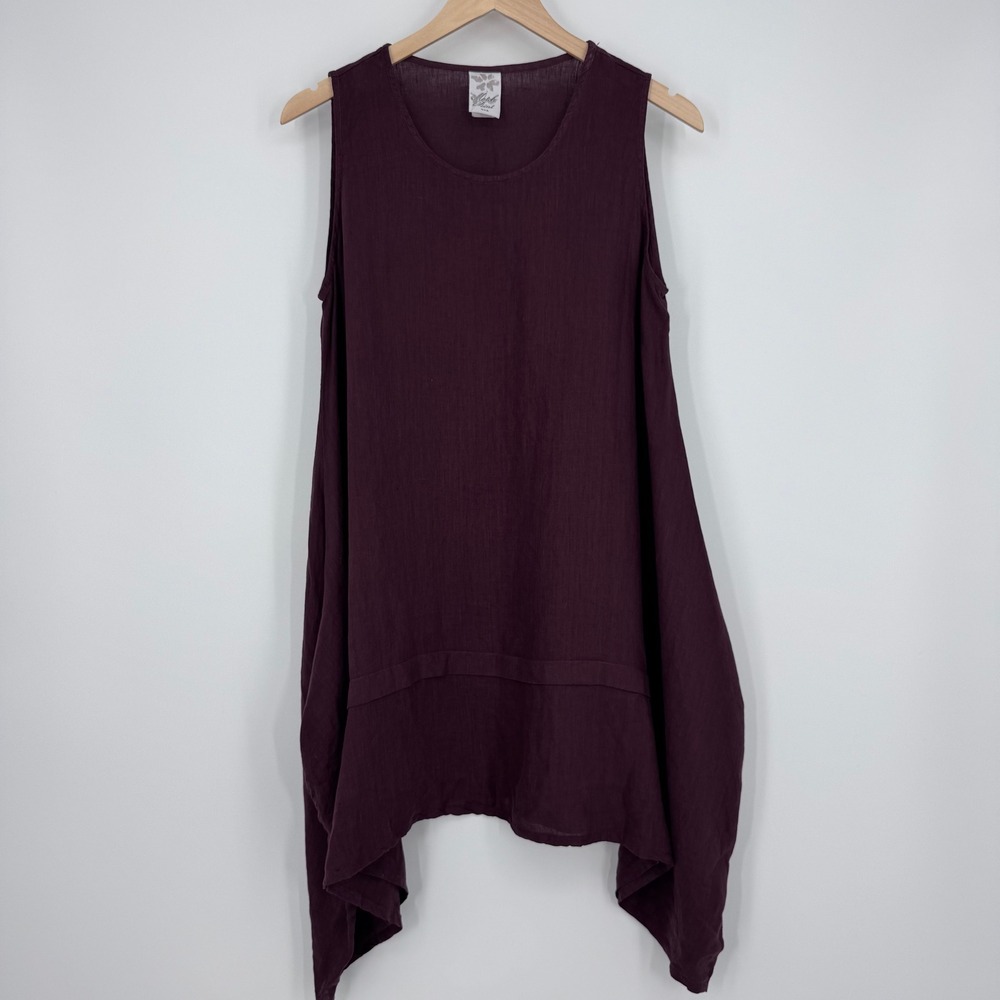 Match Point Linen Tunic Top Womens OS Purple Lagenlook Sharkbite Hem Oversized